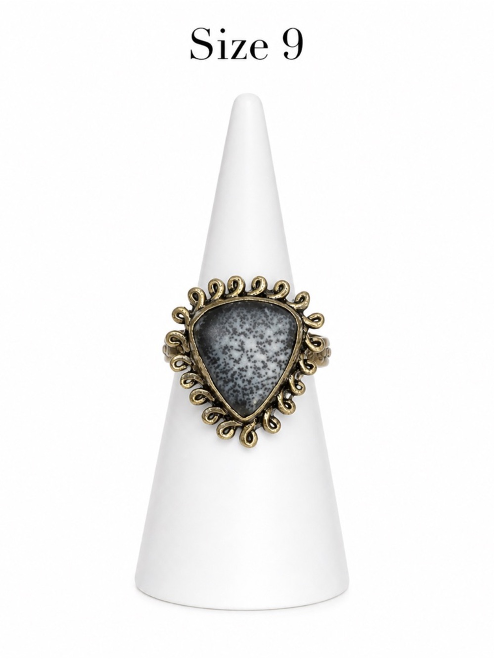 Antique Gold-Tone Ring with Gray Speckled Stone - Size 9
